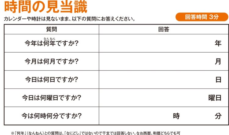 模擬テスト「時間の見当識」