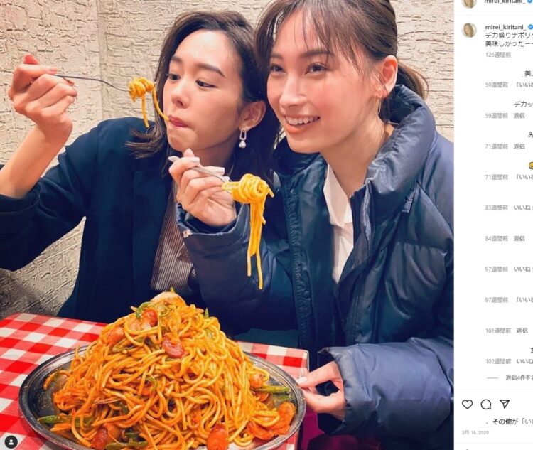 巨大パスタを食べたことも（写真はインスタより。2020年）