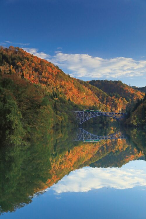 只見線 只見川、第一只見川橋梁（福島県。撮影／山崎友也）