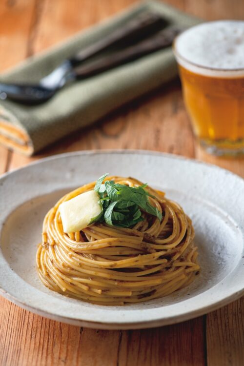 ご飯のお供を活用した「のりわさパスタ」