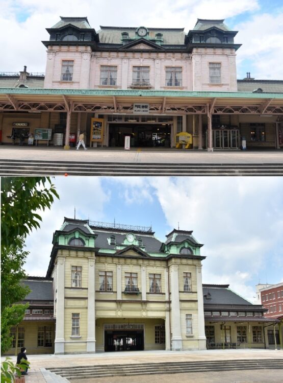 2011年（上）と2022年の門司港駅（下）。正面の庇が取り払われファサードと呼ばれる建物の顔部分全体が見えるようになった（2枚とも撮影：小川裕夫）