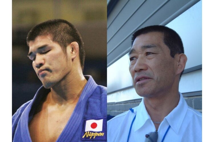 井上康生(左、時事通信フォト)を見守り続けた父・明氏(筆者撮影)