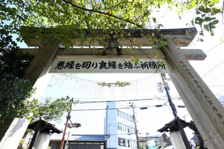 鳥居には「悪縁を切り良縁を結ぶ祈願」の文字が