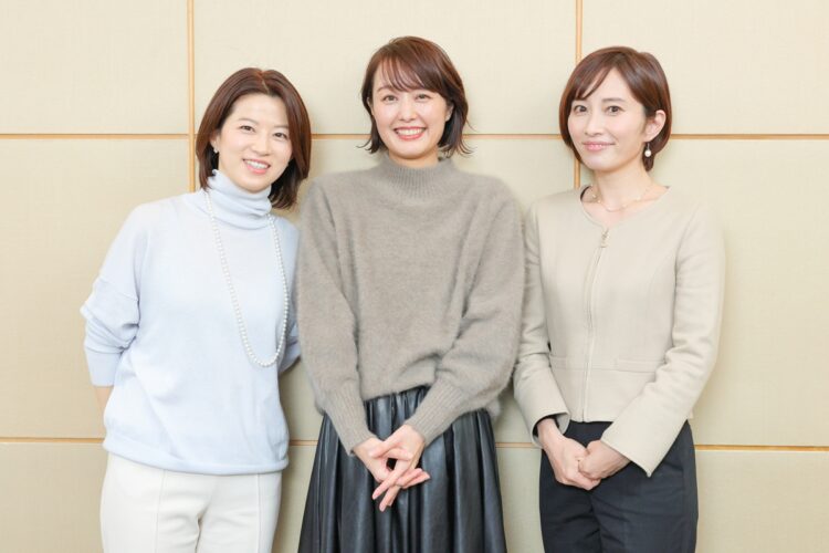 左から石井希和＝元テレビ朝日、中村仁美＝元フジテレビ、亀井京子＝元テレビ東京