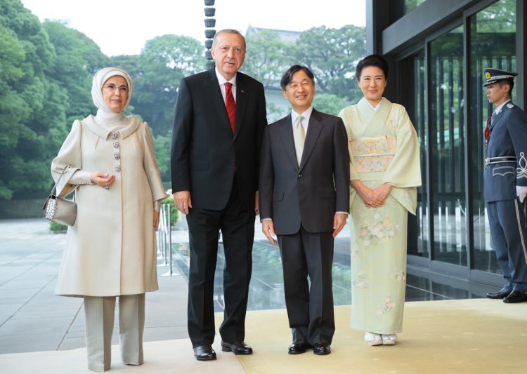 エルドアン大統領夫妻の来日時は、着物でおもてなしされた（2019年7月、東京・千代田区。写真／JMPA）