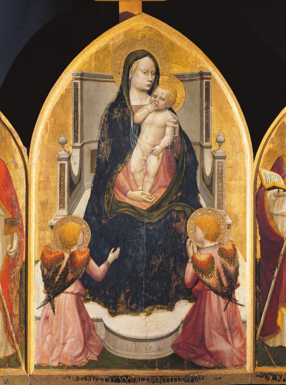 聖母とは違い人の心の動きが描かれている／マザッチョ　「聖ジョヴェナーレ祭壇画」　玉座の聖母子と二天使（部分図）　1422年　テンペラ　板　108×65cm　マザッチョ宗教美術館　カッシャ・ディ・レッジェロ