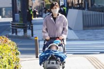 もうすぐ1歳の息子をベビーカーに乗せて、国会議事堂前を歩く小川さゆりさん