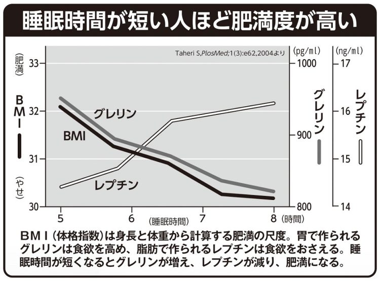 睡眠時間が短い人ほど肥満度が高い