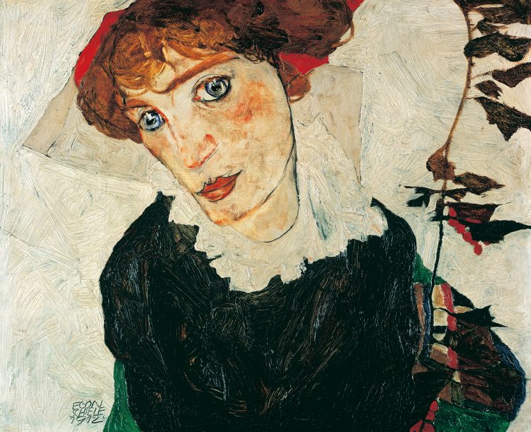 シーレ　ヴァリーの肖像　1912年　油彩　板　32.7×39.8cm レオポルド美術館　ウィーン