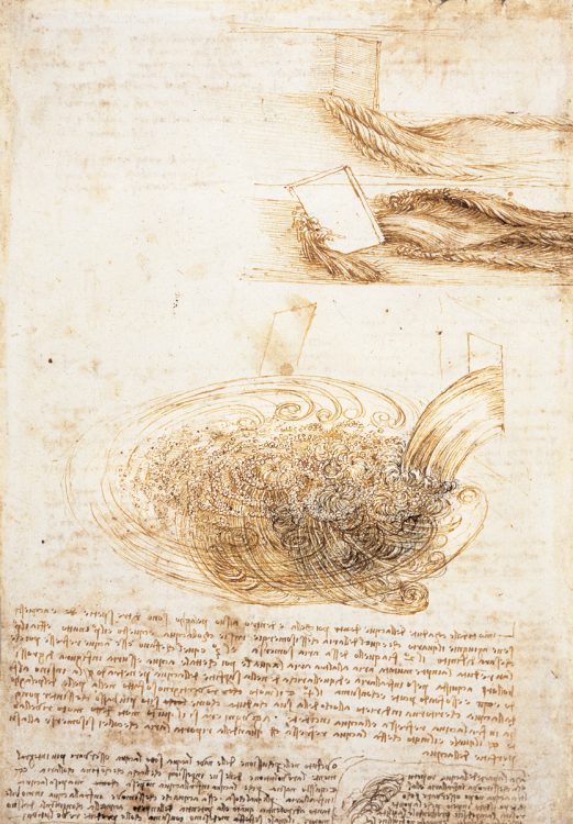 レオナルド・ダ・ヴィンチ　 流れる水の研究 1509～1511年頃　 ペン　インク　紙　29×20.2cm ウィンザー城王室図書館