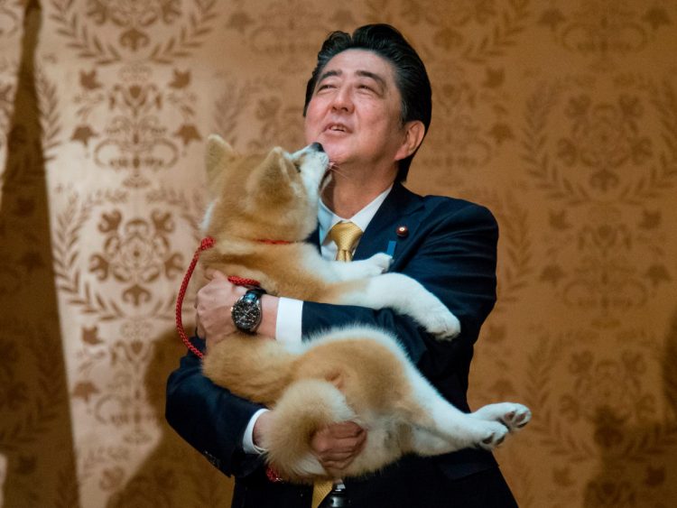 安倍元総理は外交に秋田犬を（AFP＝時事）