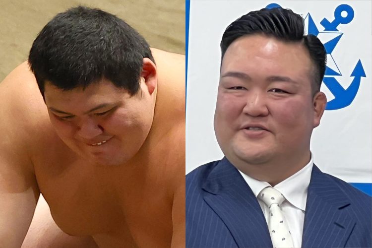 大の里(左)“ほろ苦デビュー”は稀勢の里の評価にも影響か(右写真は時事通信フォト)