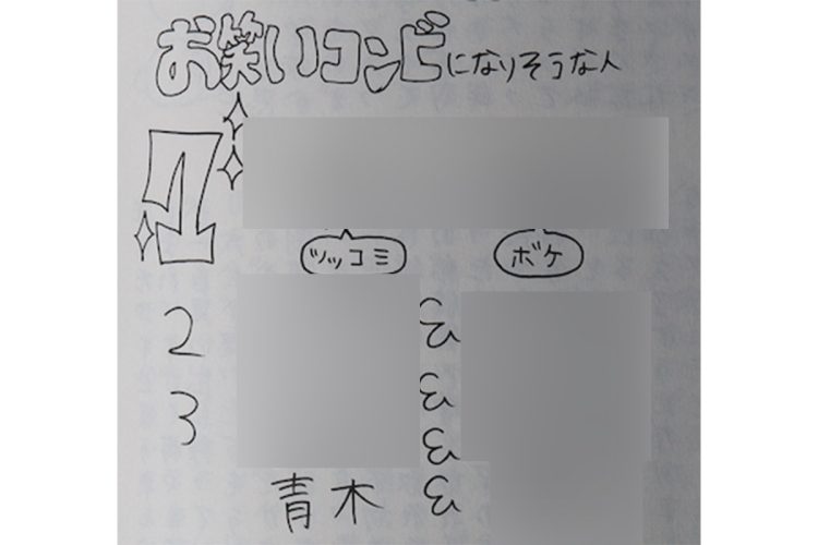 「お笑いコンビになりそうな人」では3位に（中学の卒業アルバムより）