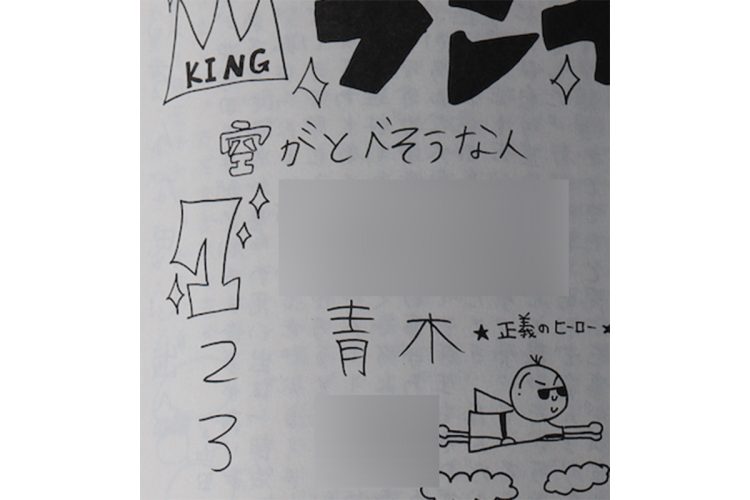 「空が飛べそうな人」というランキングでは2位に（中学の卒業アルバムより）