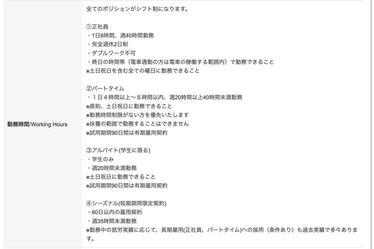 目的や勤務時間に応じてさまざまな働き方がある（現在募集中のコストコの採用サイトより）