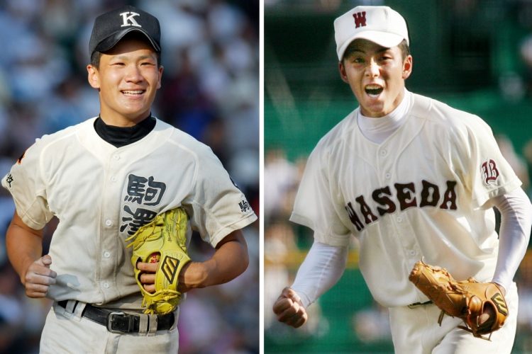 2006年の夏の甲子園で共に700球以上を投げた田中将大（左）と斎藤佑樹（時事通信フォト）