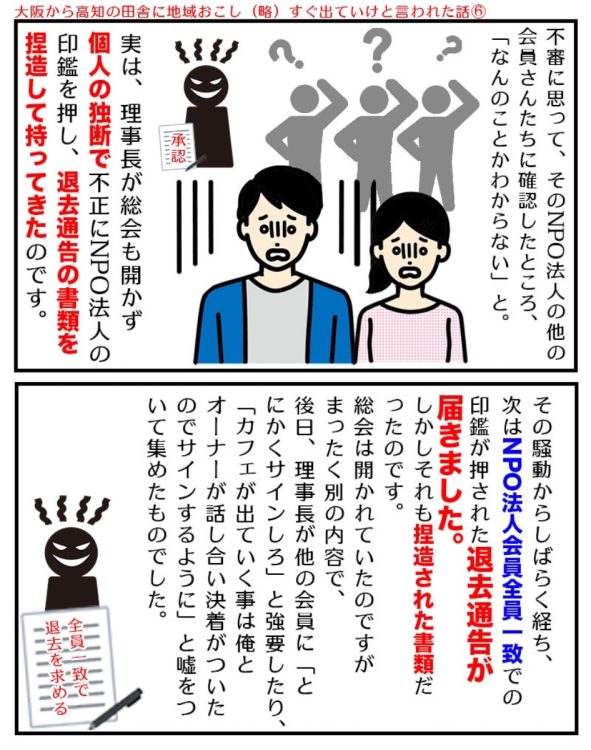 ⑥。理事長が独断で退去通告を持ってきたという