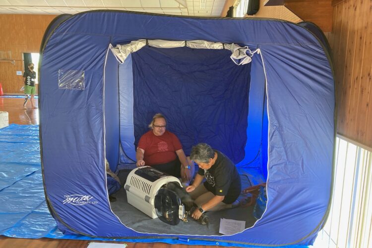 世帯ごとのスペースはたたみ2畳分を想定。避難時はより小型のテントが持参に適しているという結論に