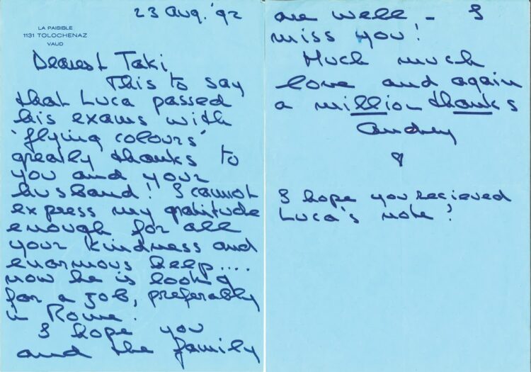 1992年、オードリーが加藤さんに宛てて書いた最後の手紙