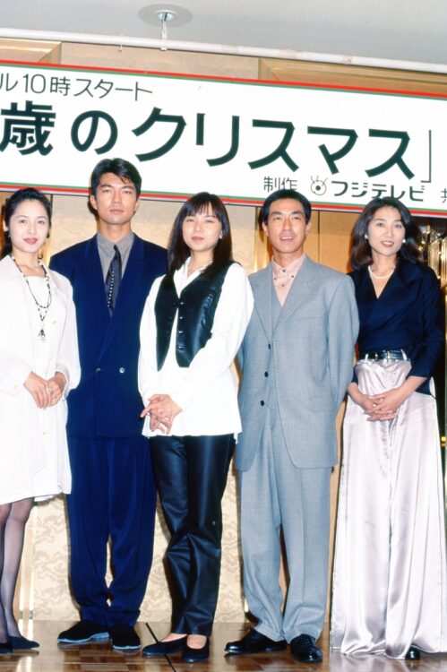 
’94年『29歳のクリスマス』（フジテレビ系）の制作発表時。同世代の女性に圧倒的な支持を得た。続編を望む声も多い。写真は左から、水野真紀、仲村トオル、山口、柳葉敏郎、松下由樹（撮影／女性セブン）