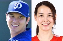 大谷翔平（時事通信フォト）と妻の田中真美子さん（レッドウェーブ公式サイトより）