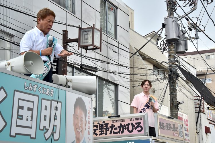 清水国明氏と安野貴博氏による合同街頭演説会の様子(2024年6月撮影:小川裕夫)