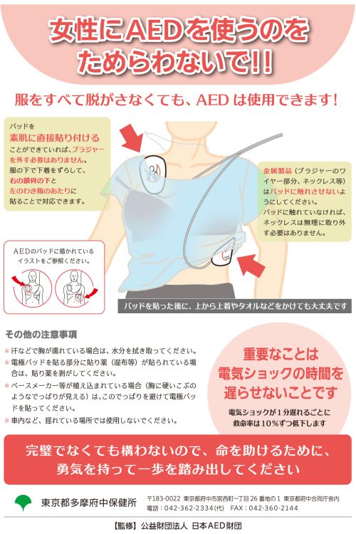 女性に配慮したAEDの使用方法等を記載した普及啓発資材(保険医療局の公式サイトより)