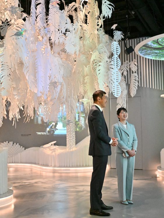 「シンガポール館」には切り紙のアートなどが展示されていた（2025年5月9日、撮影／JMPA）