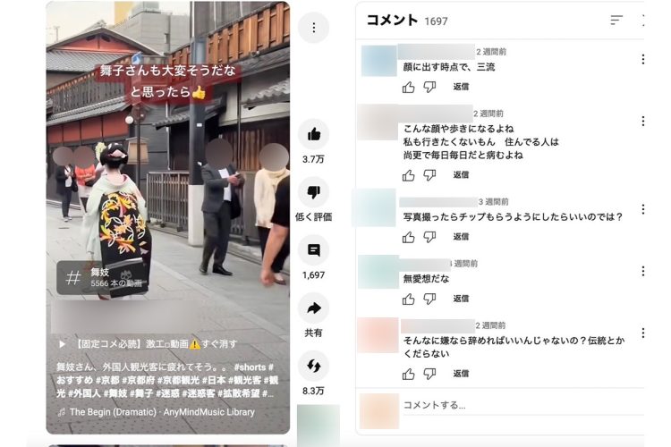 コメント欄には心無いコメントの数々が…(YouTubeより※編集部にて一部加工しています)