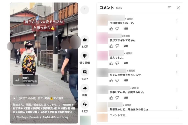 コメント欄には心無いコメントの数々が…(YouTubeより※編集部にて一部加工しています)