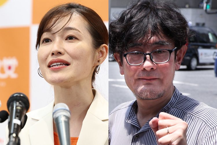 参院選の東京選挙区で初当選した新人のさや氏、経世論研究所の三橋貴明所長（時事通信フォト）