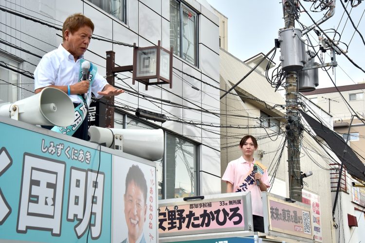 2024年の都知事選では、ライバル候補同士だった清水国明氏（左）と安野貴博氏（右）が合同演説会を開催（2024年6月写真撮影：小川裕夫）
