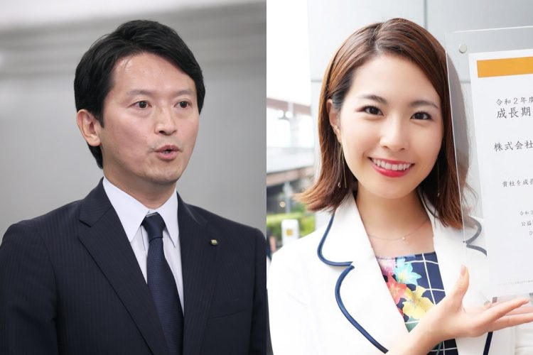 公選法違反の疑いで刑事告訴され、書類送検された斎藤知事（左：時事通信フォト）と折田楓氏（右：本人SNS）