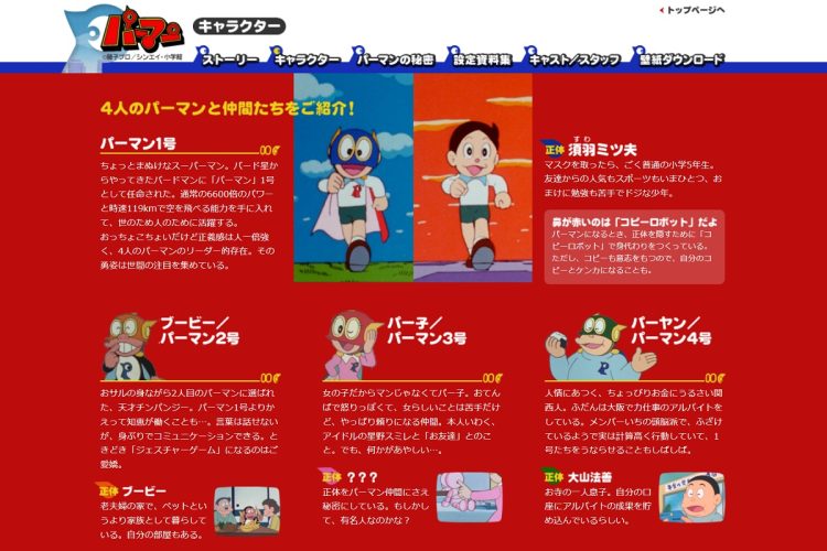 パーマンのキャラクター （シンエイ動画HPより）