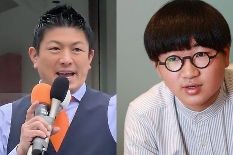 ”中学生記者”川中だいじさん（14）が参政党への私見を述べた（写真左・時事通信フォト）