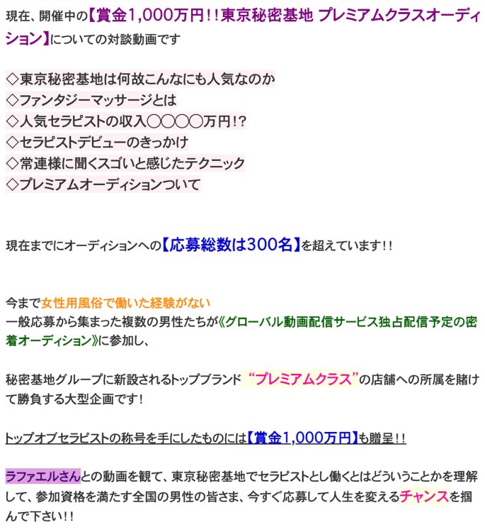 東京秘密基地のHPに掲載されているオーディション募集要項