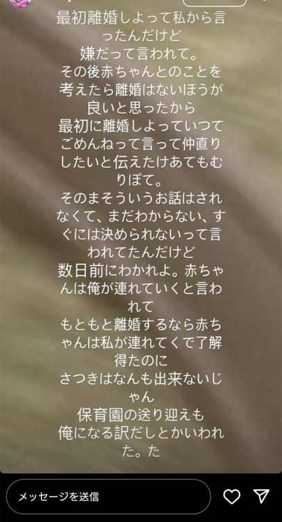 鈴木容疑者が犯行自白2時間前に投稿していたストーリー。親権についての言及(現在は削除)