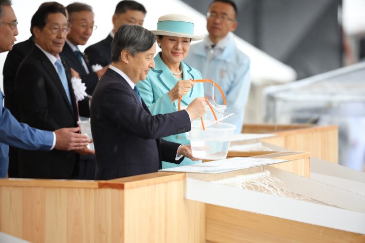 伊勢エビの稚エビとマダイの稚魚を放流された（2025年11月9日、撮影／JMPA）