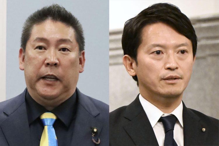 立花孝志容疑者(左)と斎藤元彦・兵庫県知事(写真/共同通信社)