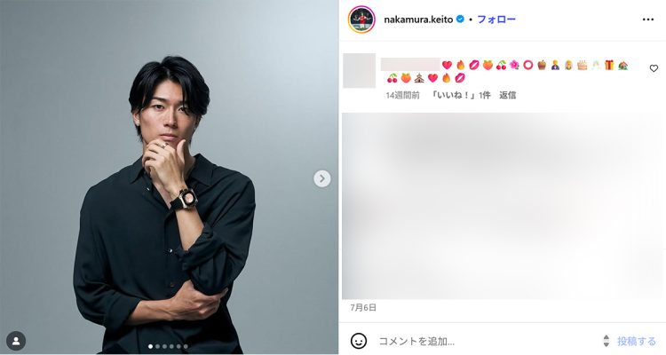 中村選手自身の投稿にも返信していた（instagramより）