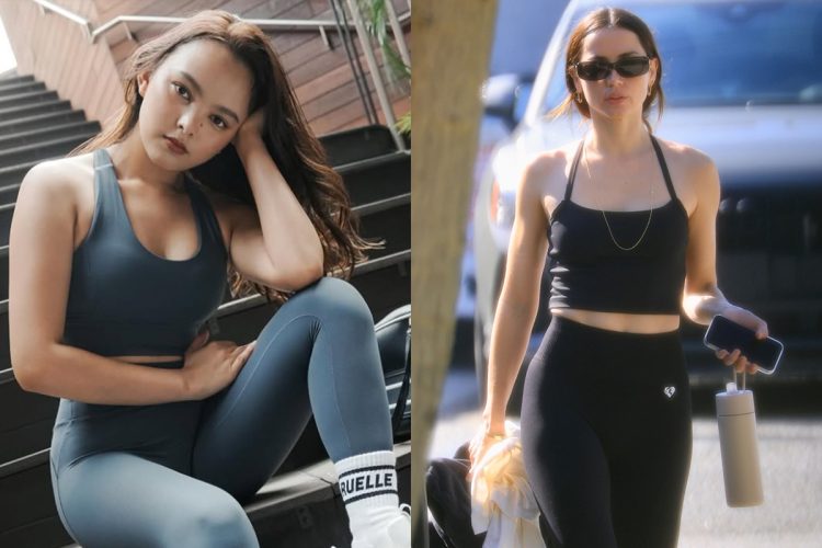 世界中でセレブら感度の高い人たちに流行中のアスレジャーファッション（左・日本のアスレジャーブランド「RUELLE」のInstagramより、右・Backgrid/アフロ）