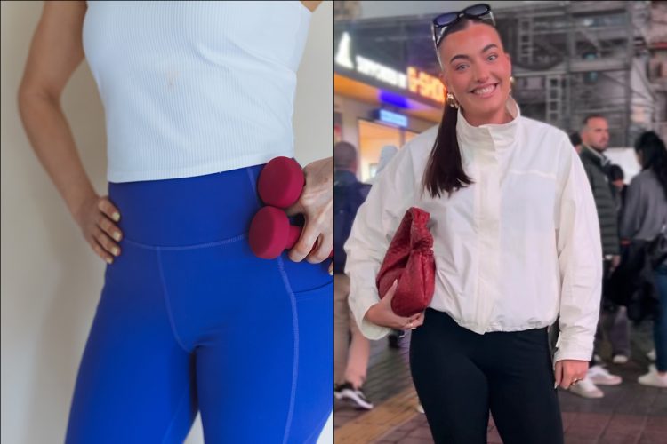 渋谷を闊歩するアスレジャースタイルの女性に街頭インタビューした（左はGettyImages、右は旅行中のアニーさん）